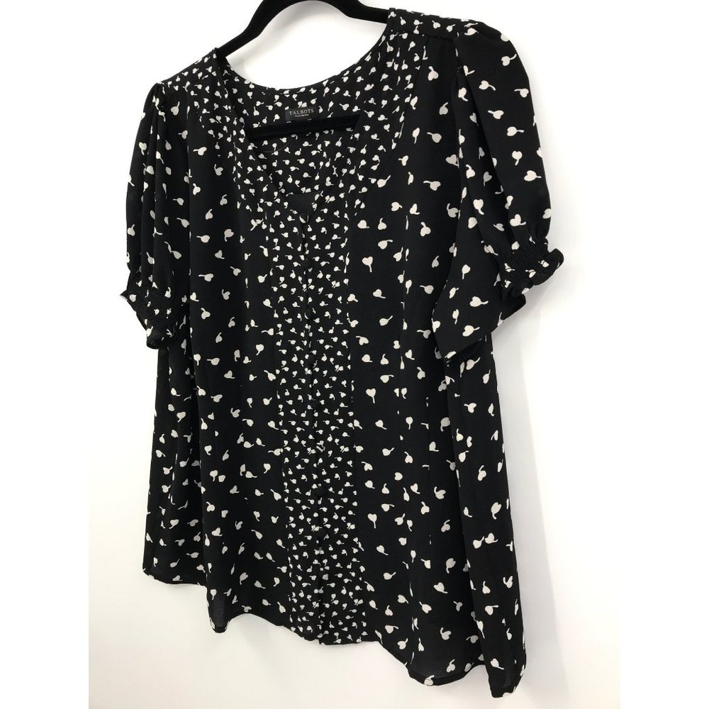 Talbots Gauze Button V-Neck Short Sleeve Blouse 14 Petite - Picture 2 of 5